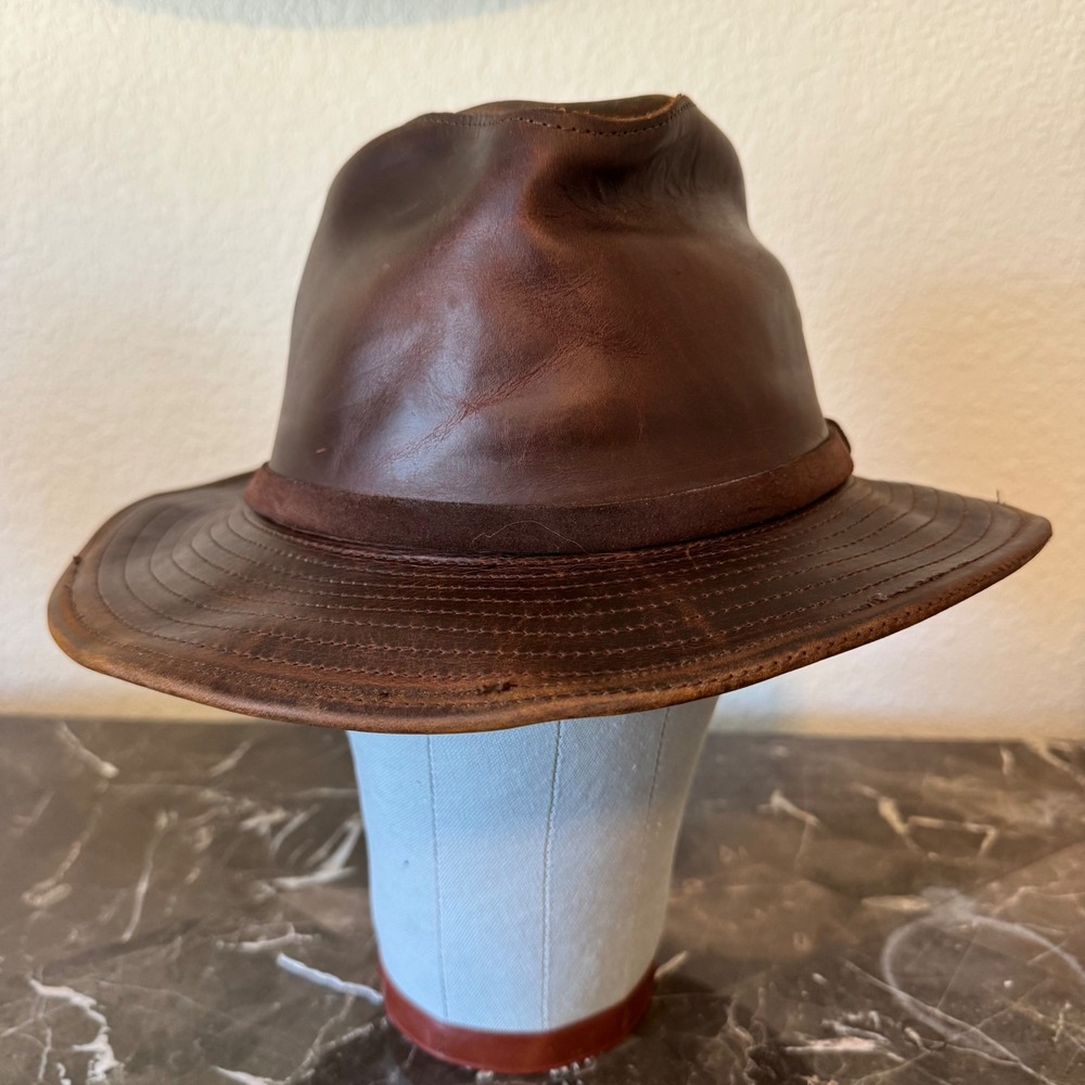 Henschel Hatquarters USA Mens Brown Leather Fedora Hat XL St. Louis MO